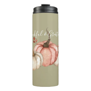 Pretty Watercolor Pumpkins on Sage Thermal Tumbler