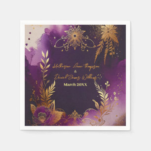 Pretty Watercolor Purple and Gold Floral Wedding Napkins