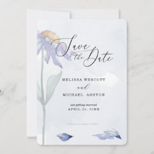 Pretty Watercolor Purple Blue Daisy Wedding Save The Date