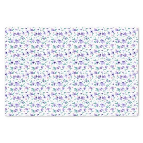 Pretty Watercolor Purple Ditsy Floral Pattern Tissue Paper