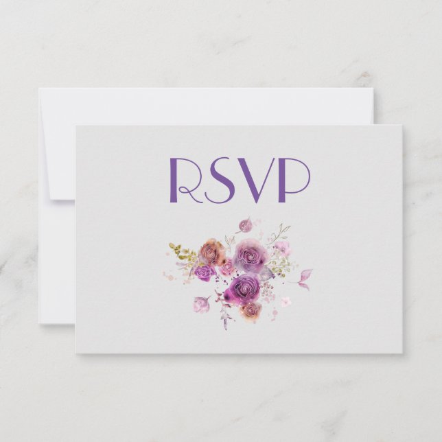 Pretty Watercolor Purple Floral RSVP Invitation (Front)