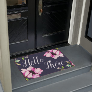 Pretty Watercolor Purple Flowers Hello There Doormat