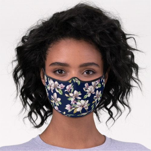 Pretty Watercolor Purple Magnolia Flower Pattern Premium Face Mask