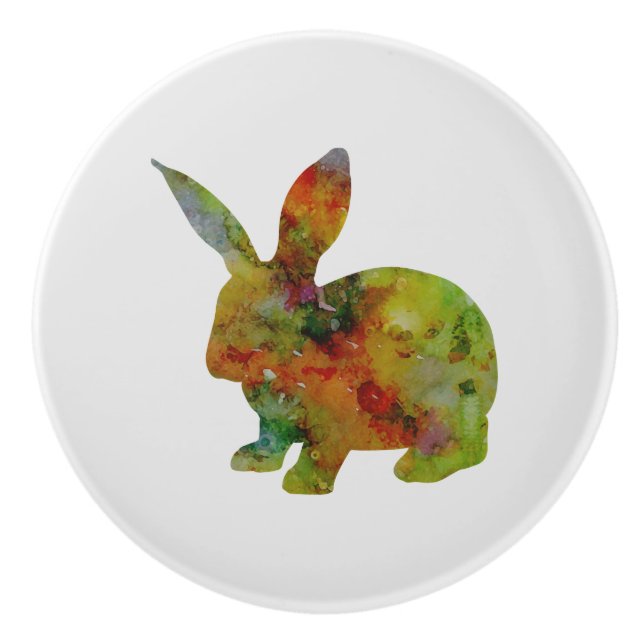 Pretty Watercolor Rabbit Ceramic Knob (Front)