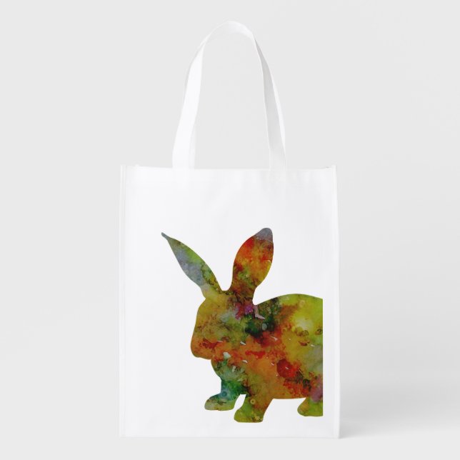 Pretty Watercolor Rabbit Grocery Bag (Front)