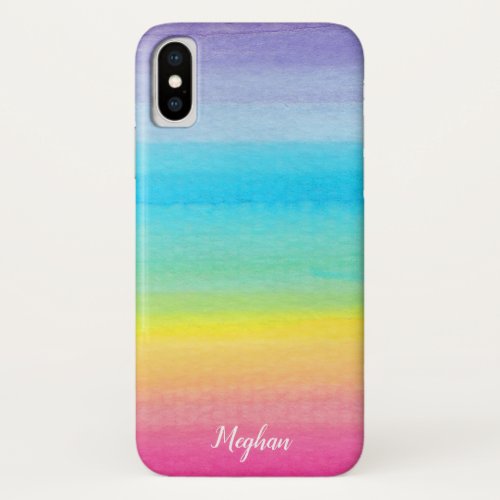 Pretty Watercolor Rainbow and Name iPhone X Case