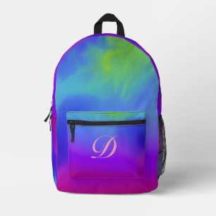 Pretty Watercolor Rainbow Clouds Pink Monogram Printed Backpack