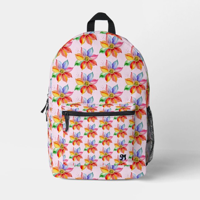 Pretty Watercolor Rainbow Floral Amazing Girl Printed Backpack (Front)