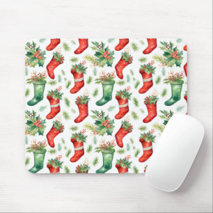 Pretty Watercolor Red and Green Stockings Mouse Pad