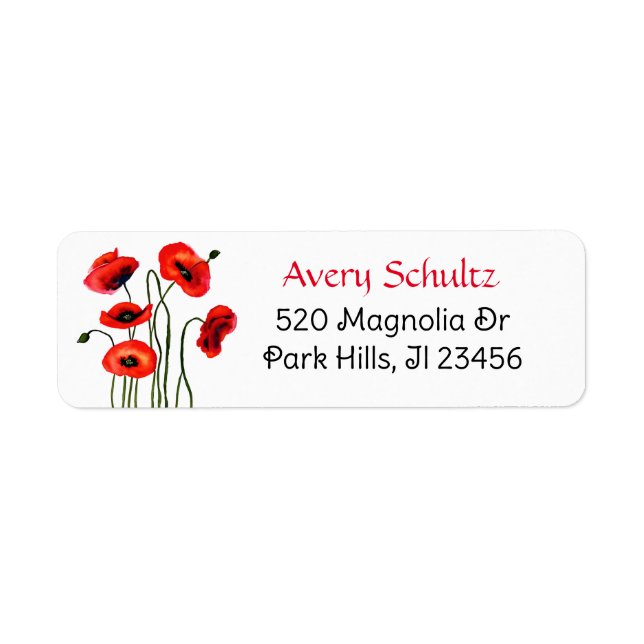 Pretty Watercolor Red Poppies Label (Front)