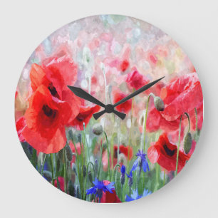 Pretty Watercolor Red Poppies Painting Large Clock