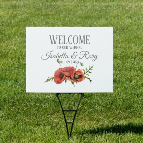 Pretty Watercolor Red Poppies Wedding  Sign