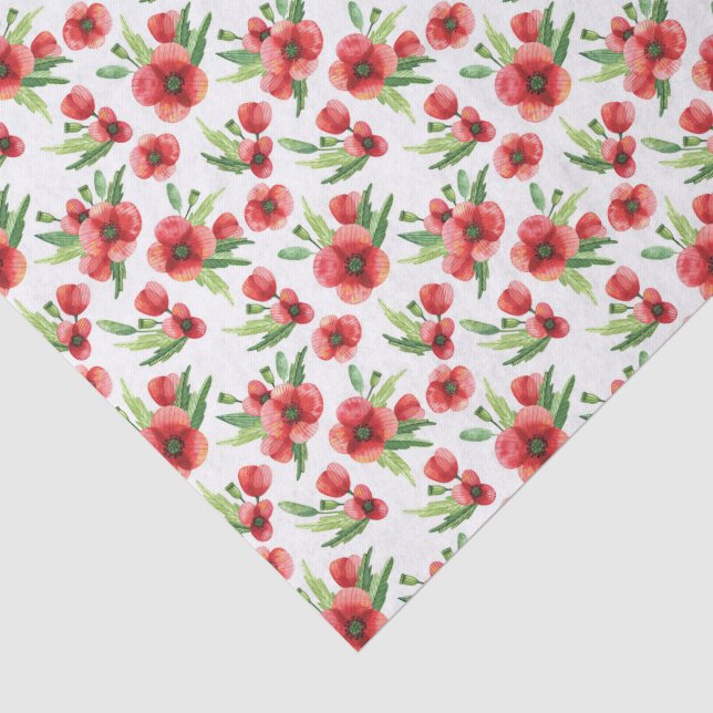 Pretty Watercolor Red Poppies Wildflowers Tissue Paper (Detail)