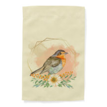 Pretty Watercolor Robin and Wildflowers