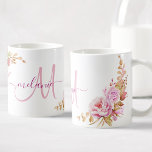 Pretty Watercolor Rose Floral Custom Monogram Coffee Mug<br><div class="desc">A beautiful purple rose and peony hand painted watercolor floral illustration on a mug with your own personalized monogram and name.</div>
