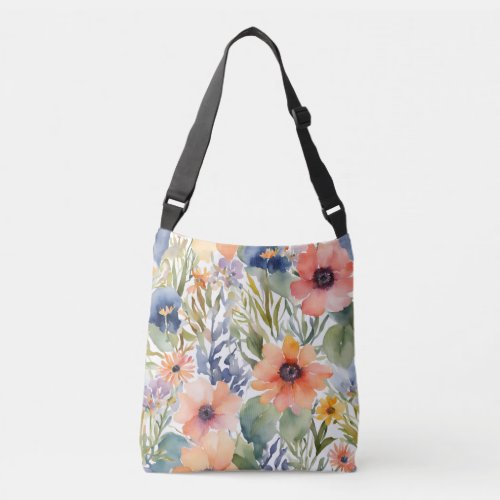 Pretty Watercolor Roses Flowers Crossbody Bag