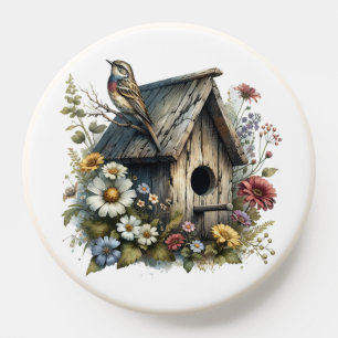Pretty Watercolor Rustic Birdhouse and Bird PopSocket