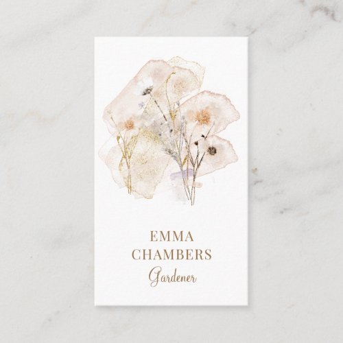 Pretty Watercolor Rustic Pressed Flowers Gardener  Business Card