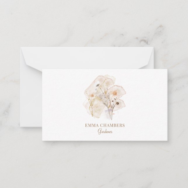 Pretty Watercolor Rustic Pressed Flowers Gardener Note Card (Front)