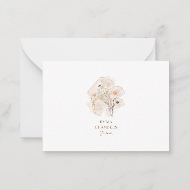 Pretty Watercolor Rustic Pressed Flowers Gardener Note Card (Front)