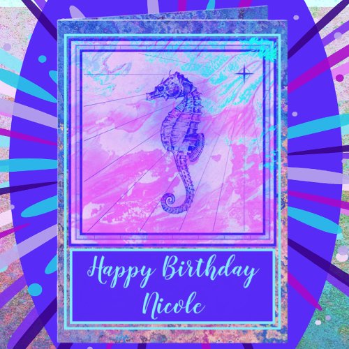 Pretty Watercolor Seahorse Happy Birthday Card