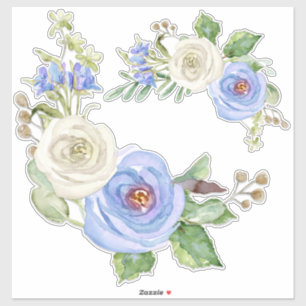 Pretty Watercolor Sky Blue and White Garden Floral Sticker