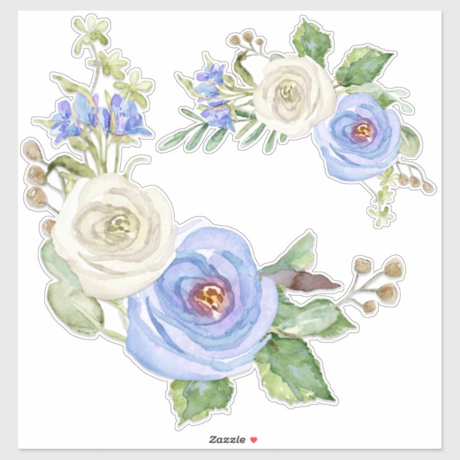 Pretty Watercolor Sky Blue and White Garden Floral Sticker (Sheet)