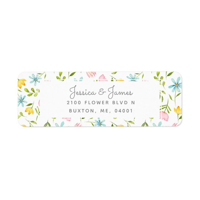 Pretty Watercolor Spring Flower Pattern Label (Front)