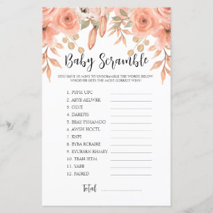 Pretty Watercolor Spring Word Scramble Baby Shower