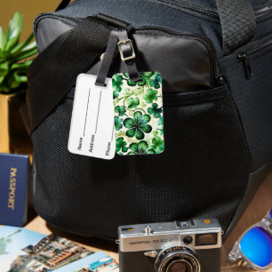 PRETTY WATERCOLOR ST PATRICKS DAY SHAMROCKS LUGGAGE TAG