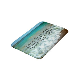 Pretty Watercolor Style Beach Ocean Turquoise Bath Mat