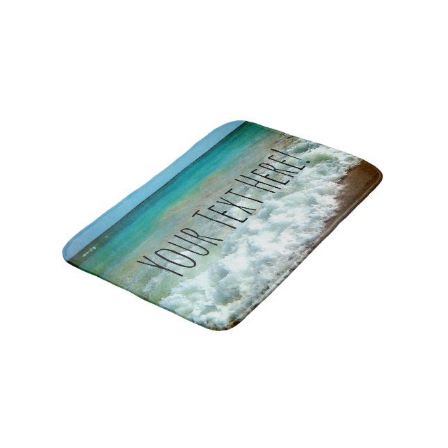 Pretty Watercolor Style Beach Ocean Turquoise Bath Mat (Angled)