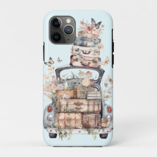 Pretty watercolor suitcases car trunk floral trip iPhone 11 pro case
