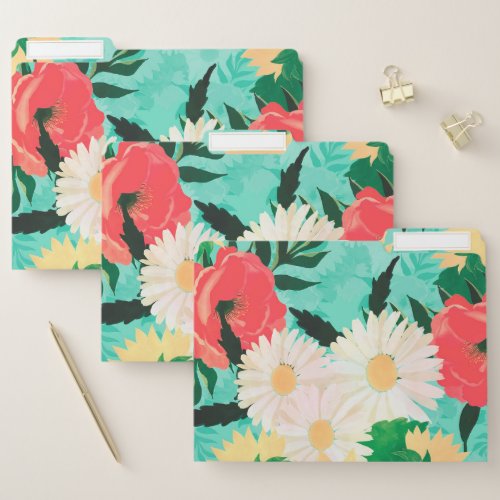 Pretty watercolor Sunflower Daisies  Poppy Flower File Folder