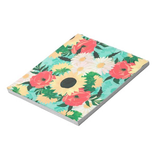 Pretty watercolor Sunflower Daisies  Poppy Flower Notepad