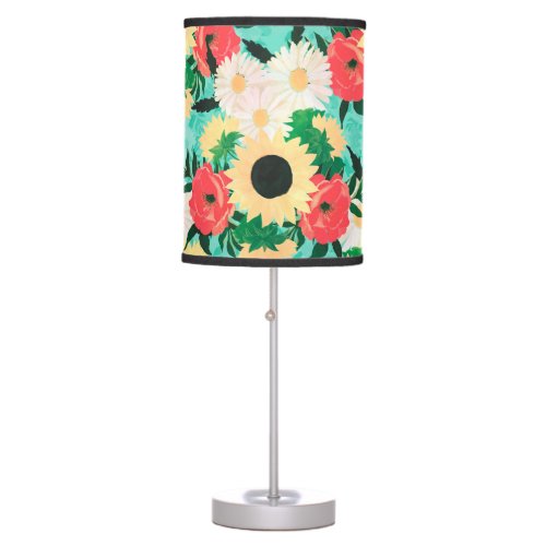 Pretty watercolor Sunflower Daisies  Poppy Flower Table Lamp