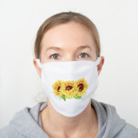Pretty Watercolor Sunflower Flower Bouquet for Her White Cotton Face Mask