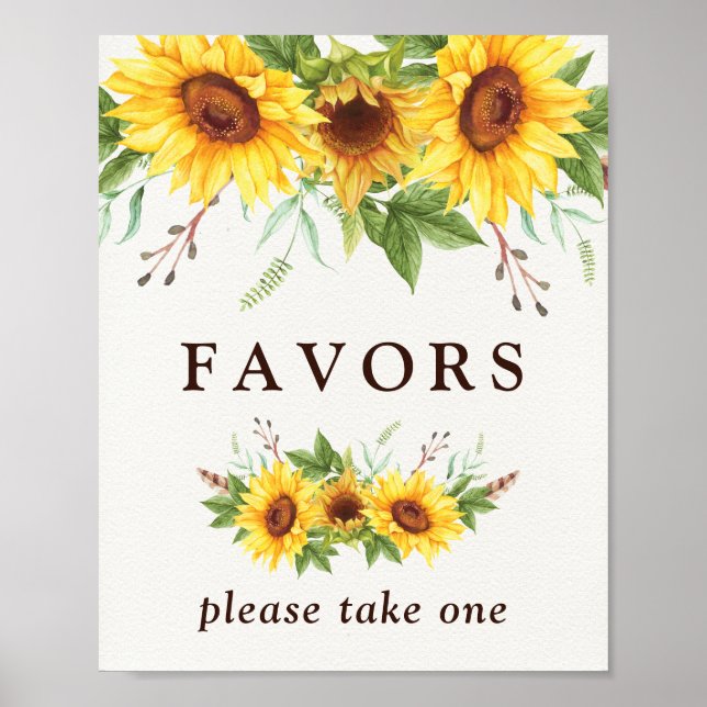 Pretty Watercolor Sunflower Wedding Favors Poster (Front)