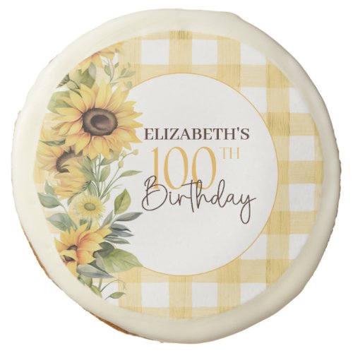 Pretty Watercolor Sunflowers 100th Birthday Sugar Cookie