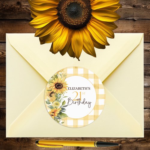 Pretty Watercolor Sunflowers 21st Birthday Classic Round Sticker