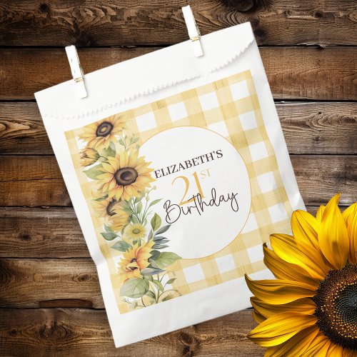 Pretty Watercolor Sunflowers 21st Birthday Favor Bag