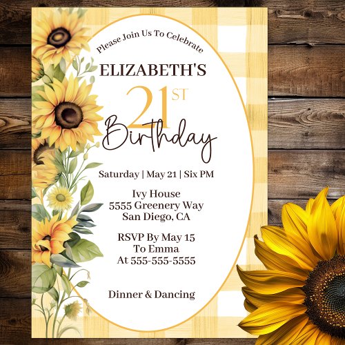 Pretty Watercolor Sunflowers 21st Birthday Invitation