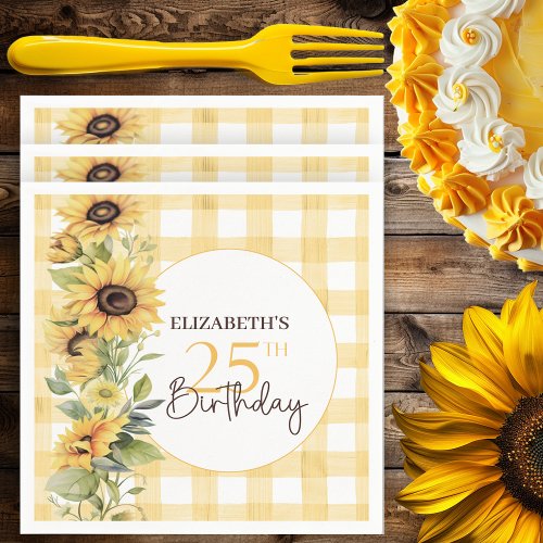 Pretty Watercolor Sunflowers 25th Birthday Napkins