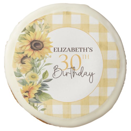 Pretty Watercolor Sunflowers 30th Birthday Sugar Cookie