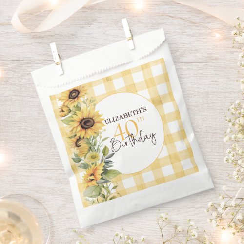 Pretty Watercolor Sunflowers 40th Birthday Favor Bag