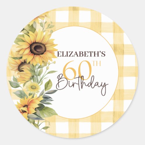 Pretty Watercolor Sunflowers 60th Birthday Classic Round Sticker