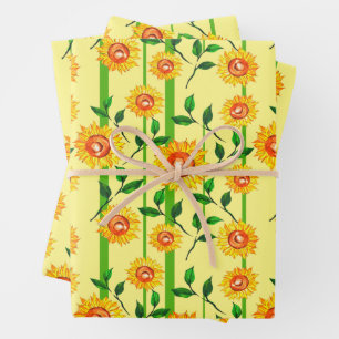 Pretty Watercolor Sunflowers Leaves Stalks Gift Wrapping Paper Sheets