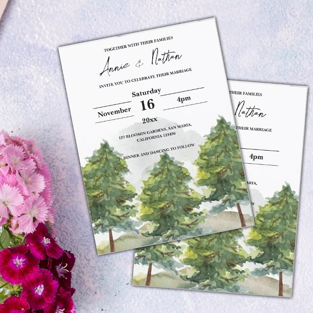 Pretty Watercolor Trees Landscape Wedding Invite  (Pretty Watercolor Trees Landscape Wedding Invitation)