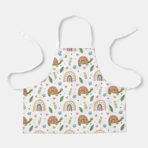 Pretty Watercolor Turtle and Rainbow Pattern Apron