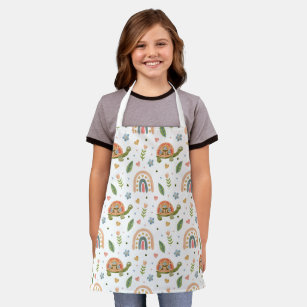 Pretty Watercolor Turtle and Rainbow Pattern Apron